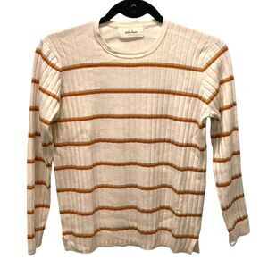 Mila Owen Ribbed Cream Sweater Orange Brown Stripes Size F or Medium